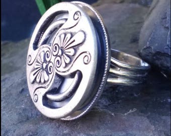 Trendy medieval ring, button, silver ring ring vintage ring cabochon, Adjustable ring, Adjustable ring, nickel free