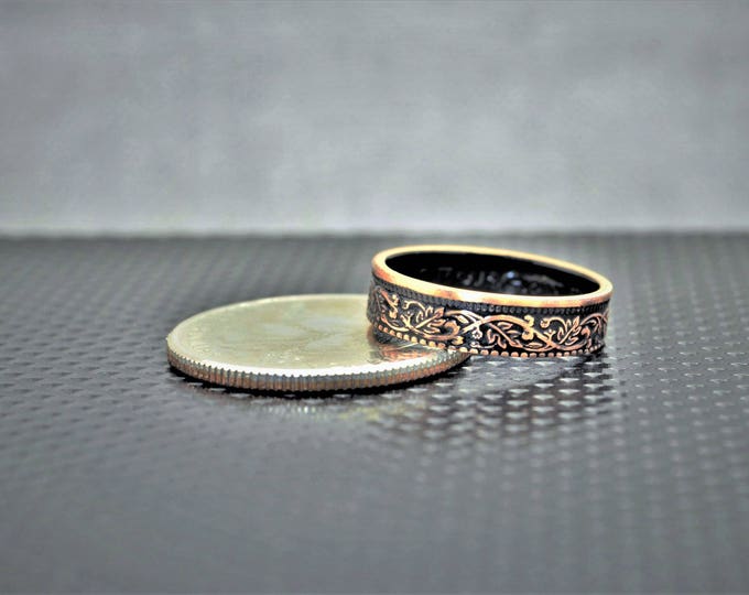 Black Wreath Coin Ring, India-British Coin, Black Ring, Coin Ring, Bronze Ring,Unique BoHo Ring,Dainty Ring,Womens Coin Ring,8th anniversary
