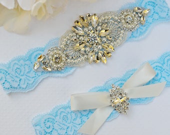 Wedding garter blue | Etsy