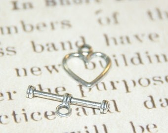 2 14x11mm silver plated heart toggle clasps