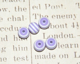 10 round striped white/purple acrylic beads 6mm