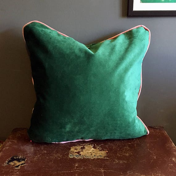 Emerald Green Velvet Cushion Cover with Blush Pink Velvet