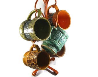 Vintage Coffee Cup Stand, Coffee Cup Set, Japan Mugs, Retro Cups And Stand, Coffee Mugs, Coffee Cups, Retro Kitchen Stand Set