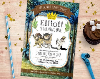 DIGITAL Where the Wild Things are Birthday Invitation & FREE tags. Where the Wild Things Are Favours, Where the Wild Things Are Party