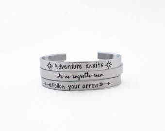 Hand stamped cuff bracelet, Personalized bracelet, Motivational jewelry, Mantra bracelet,