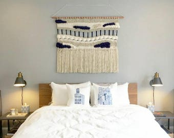 Large Woven Wall Hanging, Handmade Tapestry, Mid Century Modern, Boho Decor, Macrame hanging, Fiber Art " Royal"
