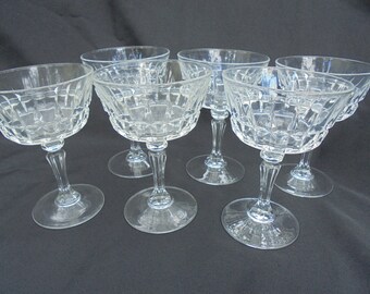 CRYSTAL GLASSES,Champagne Stemware, Set of 6, Vintage Glass