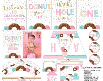 Donut Grown Up Party Package & Donut Grow Up Birthday Invitation Donut 1st Birthday Party Invite Donut Birthday Party Package Doughnut Party