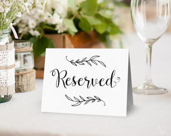 Wedding Reserved Sign, Printable Reserved Sign, Wedding Reception Sign, Tent Style, VW01