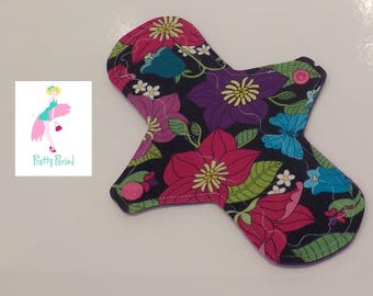 Floral Jersey 8" Regular CSP Cloth pad - reusable sanitary towel (2.5" snapped) new shape