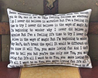 Anniversary Gift, Custom Pillow, Fleetwood Mac, 2 year Anniversary Gift, Cotton Anniversary, Music Pillow, Music Teacher, Song Lyrics Gift