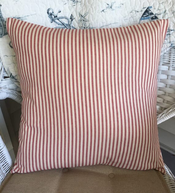 Red ticking pillow Farmhouse pillow Throw pillow cover.