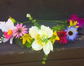 Wildflower Flower Crown Headband Boho Festival Floral Hair Wreath Halo