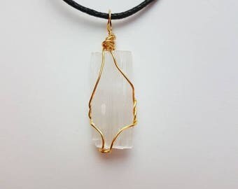 Raw Crystal Necklace - Selenite Necklace - Healing Crystal Pendant - Gemstone Jewelry