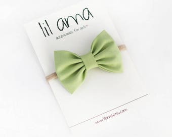 Sage Green Baby Headband - Baby Girl Headband - Baby Headband - Baby Hair Bow - Newborn Headband - Nylon Headband - Fabric Bow