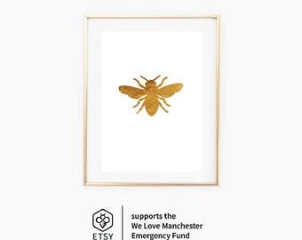 Manchester #WeStandTogether Real Gold Foil Worker Bee Art Print -Proceeds To We Love MCR Emergency Fund/MEN We Stand Together #EtsyTeams4MCR
