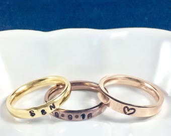 Dainty rose gold ring, Thin rose gold ring, Name ring stackable, Rose gold name rings, Thin gold ring, Dainty gold ring, Bronze gift for her