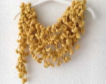 Pom pom Scarf, Mulberry scarf, cocoon scarf, Yellow Scarf, Yellow Crochet Necklace, Puffy Bubble Scarf, gift for her, Fashion Accessories