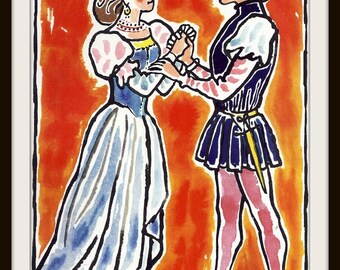 Shakespeare Much Ado About Nothing Book Print (1972): Frameable Wall Art, English Teacher Gift, Theater Play Illustration, Romantic Couple