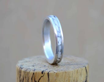 Womens Wedding Band: Channel Ring - Metal Stacking band with Crushed Deer Tooth Inlays. All over Metal Band. Stag Hound, Elk Head Design