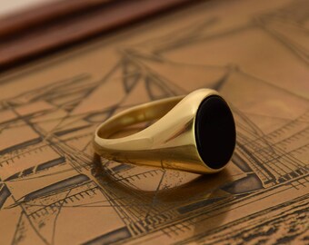 Black Onyx Ring, Cushion Signet Ring, Black Agate Ring, Gold Signet Ring, Signet Ring - Onyx Gold Ring, Gift for him, Man Onyx Ring
