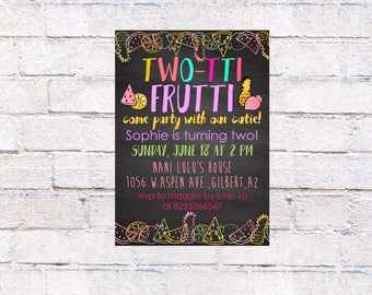 Tutti Frutti Invitation, Summer Party Tutti Frutti invite, Twotti Frutti Birthday invitation chalk, Second Birthday Invite Girl