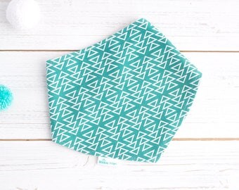 Organic Baby Bib - Bamboo Dribble Bandana - Turquoise Triangles - Geometric - Gender Neutral Bib - Drool Bib - Baby Shower - Teething Bib