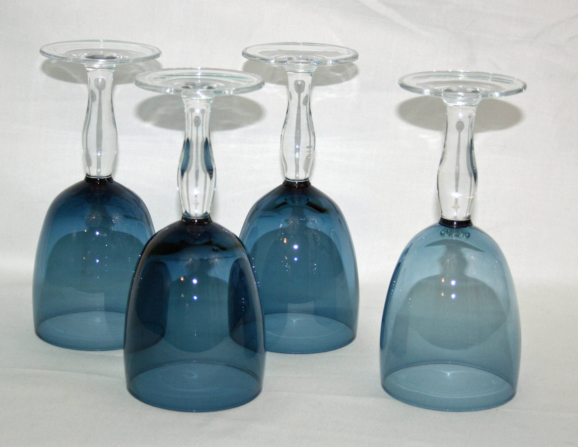 Vintage Blue Tinted Clear Stemmed Wine Goblets Wine Glasses Water Goblets Glass Wine Goblet Set