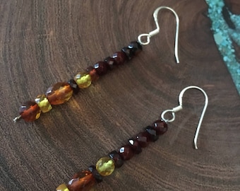Amber sterling silver earrings, baltic amber earrings, amber clip on earrings