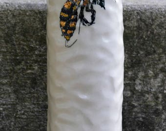 Honey Been Hand Built Ceramic Vase, White Cylinder Vase