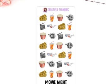 Movie Night / Cinema Planner Stickers. For use in ERIN CONDREN LIFEPLANNER ™, Happy Planner, Filofax, Kikki K, Kate Spade.