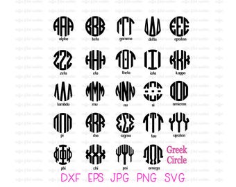 GREEK CIRCLE 3 Letter Monogram, Greek Circle Font, Greek Alphabet, Greek Monogram, svg font, Vector Font, Sorority Letters, Instant Download