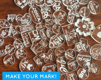 50 CUSTOM acrylic jewelry tags - charms or pendants - laser cut clear acrylic