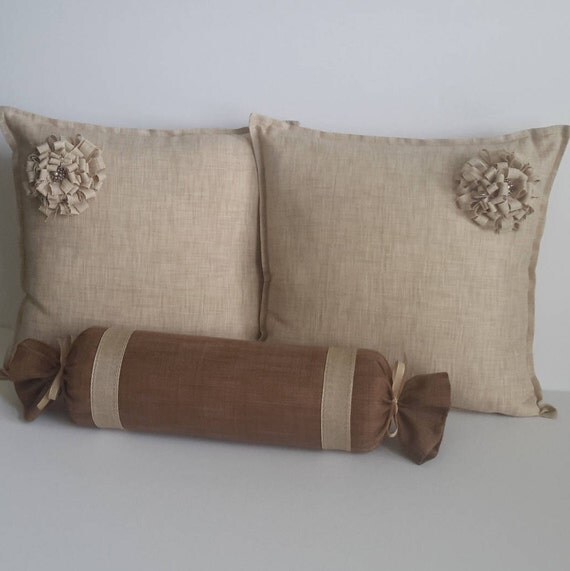 Custom Natural Linen Decorative Bolster Pillow Size 24 in