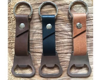 Leather Beer Bottle Opener Keychain - Minimalist Leather Key Fob - Modern Keychain Unisex, Gift for Him Her, Father's Day, Groomsmen Gifts