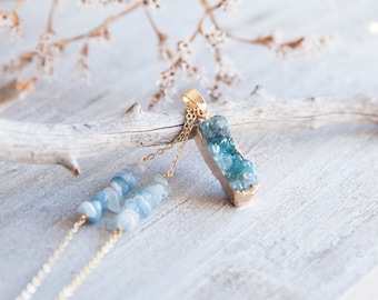 Druzy Necklace, Boho Druzy Necklace, Blue Agate Necklace, Blue Druzy Agate Necklace, Boho Luxe, Long Boho Necklace Boho Statement Necklace