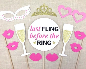 Bachelorette Party Photo Booth Props / Bridal Shower Props / Last Fling Before The Ring / FULLY ASSEMBLED / 12 PC