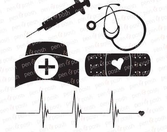 Svg - Nurse SVG - Nurse Svg - Nurse SVG Files - Bandaid Svg - Stethoscope Svg - Heart Beat Svg - Files for Cricut Eps
