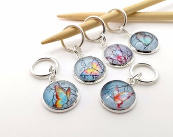 Butterfly stitch markers - beautiful butterflies crochet or knitting stitch markers - butterfly place holders - butterfly progress keepers
