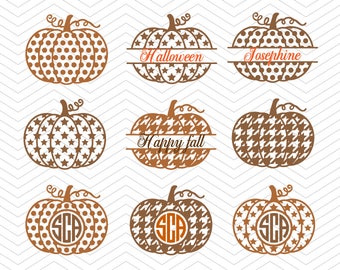Pumpkin Monogram Svg Houndstooth Dot Halloween Set1st SVG DXF EPS png Cricut Design, Silhouette studio, Sure Cuts Lot, thanksgiving