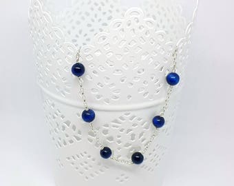 Bracelet chic et discret, oeil de tigre bleu et argent massif chic and discreet bracelet