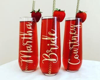 Personalized Champagne Flutes ~ Personalized Champagne Glasses ~ Stemless Personalized Wine Glasses ~ Bachelorette Stemless Custom Flutes