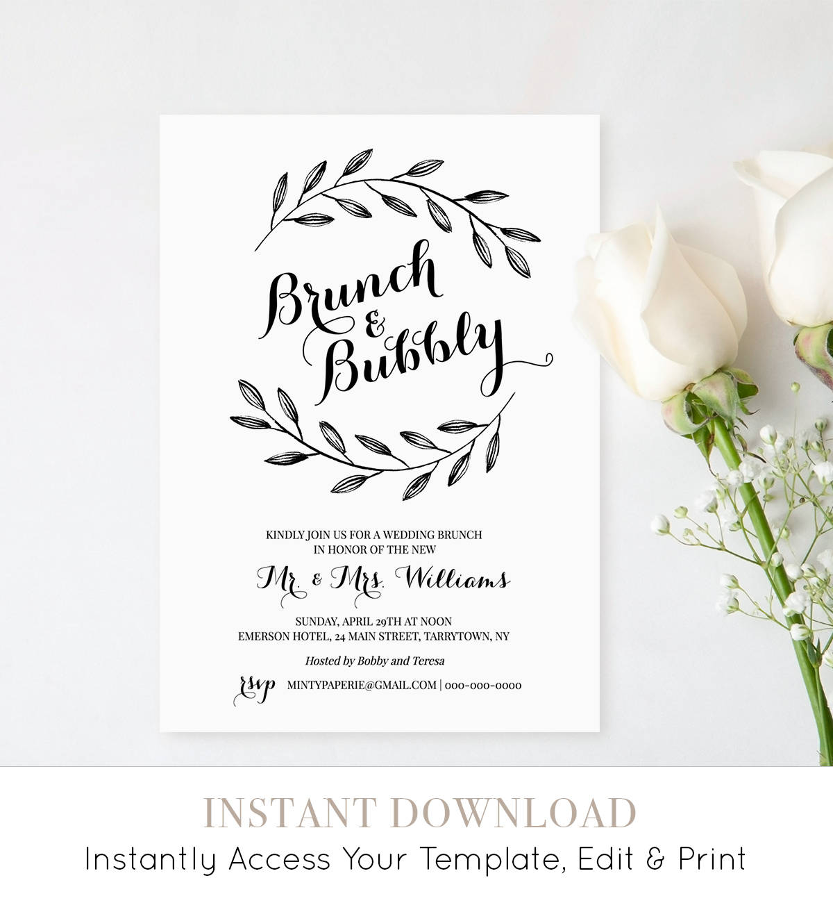 Printable Wedding Brunch Invitation Template, Post Wedding Brunch