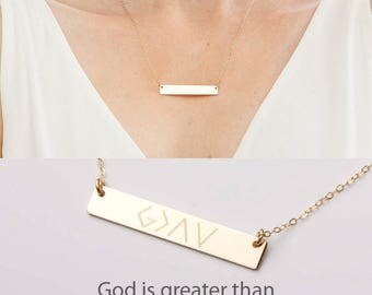 God is Greater than the Highs and the Lows Necklace - Custom Horizontal Bar Necklace-14K Gold Filled-Rose-Sterling Silver-CG283N_1.5X0.25