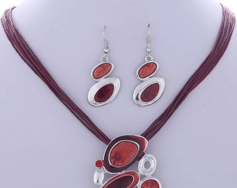 Jewelry Set Pendant necklace Leather Rope Chain earrings Set