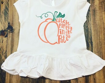 Cutest Pumpkin In The Patch Toddler Ruffle Tee (Rabbit Skins)