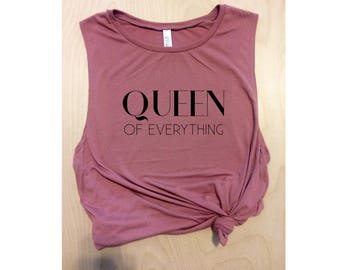 queen of everything pink workout tank, yoga tank, women's tank top, women's workout tank, muscle tee, girl boss, gym tank,cute workout shirt