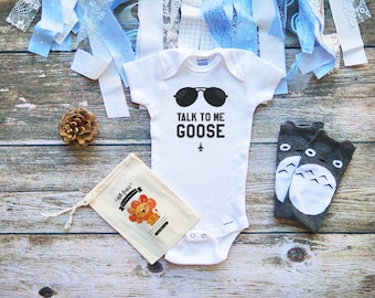 Talk To Me Goose Onesie - Top Gun Onesie - Funny Baby Shirt - Goose and Maverick Onesie - M331