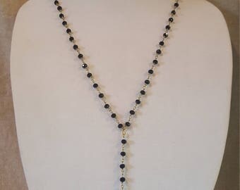 Geode necklace, drop necklace, y necklace, blue geode, black bead necklace, long necklace