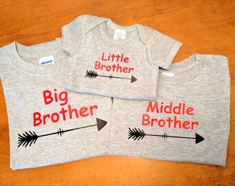 Funny Rainbow 'Big Middle Little Brother' Sibling Tee | Matching Boys T-Shirt | 100% Cotton Crew Neck
